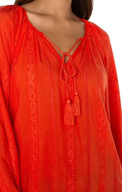 Embroidered Shirred Blouse