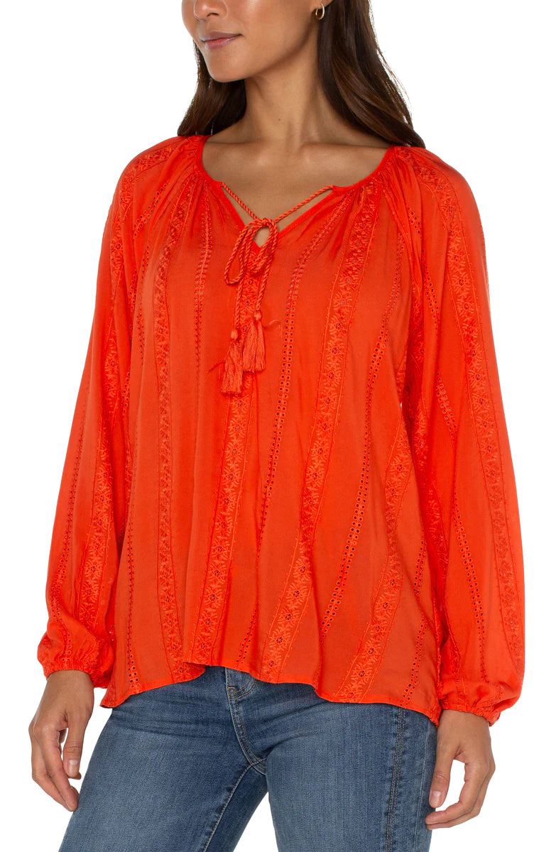 Embroidered Shirred Blouse
