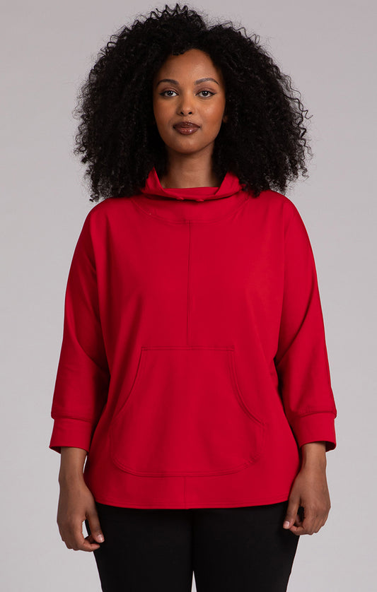 Funnel Neck Pullover with Kangaroo Pocket